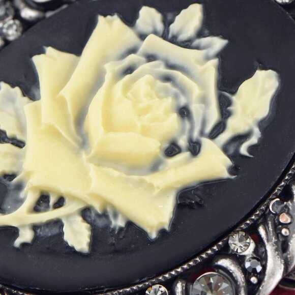 Vintage Inspired Antique Reproduct Rose Pink Crystal Flower Cameo Pin Brooch - Picture 4 of 7